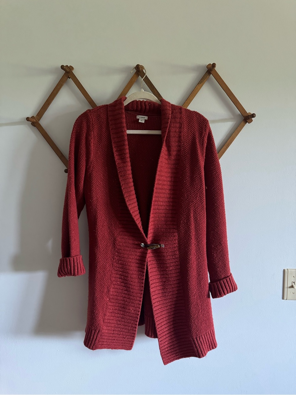 L.L. Bean Red Shawl-Collar Open-Front Cardigan